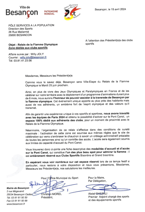 Passage de la flamme olympique à Besançon, zone dédiée aux licenciés, sur inscription ! 2 Capture decran 2024 04 30 115014