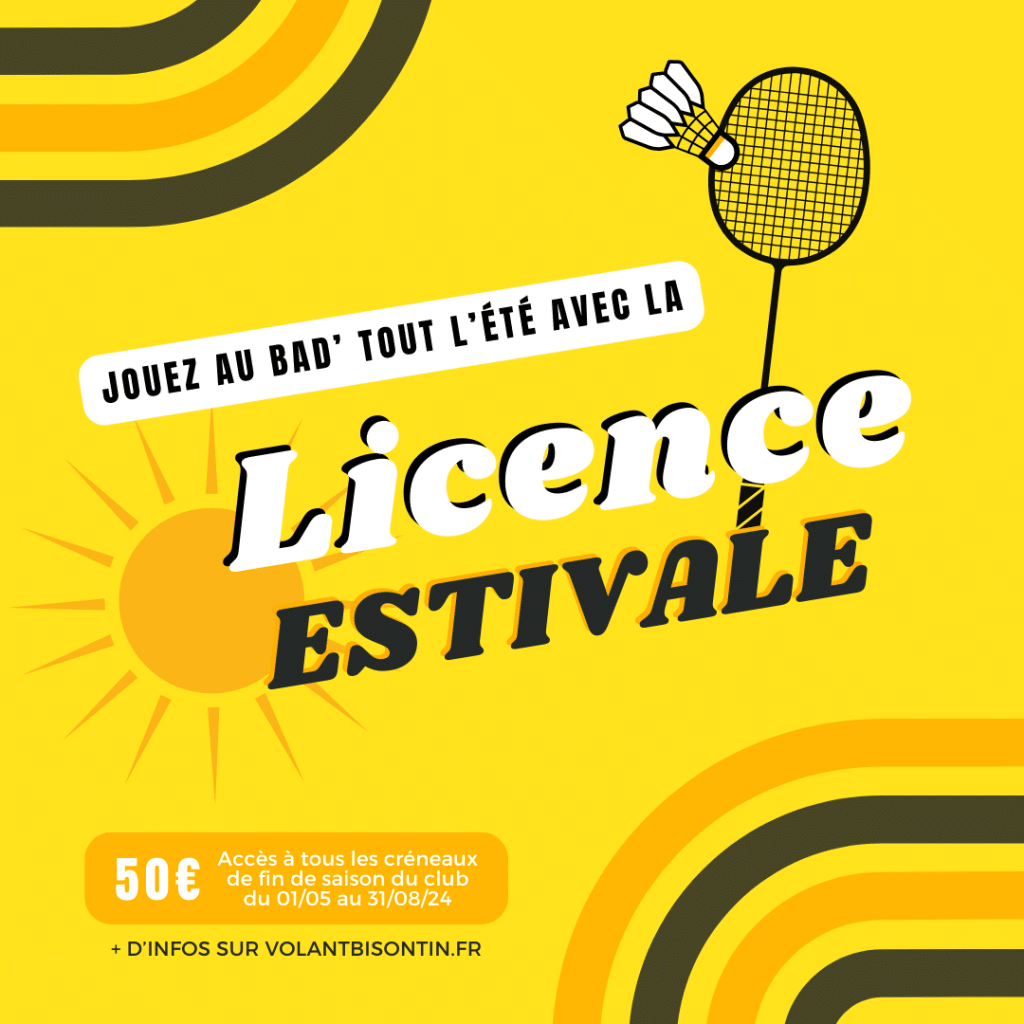 Créneaux vacances d'été et licence estivale 2 Licence estivale